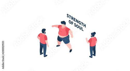 Isometric Illustration of Strength of Soul Concept with People.