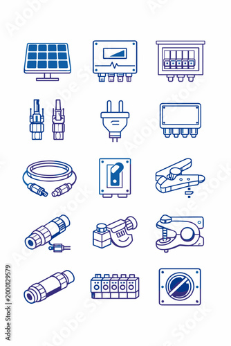 Terminal vector generation simple photovoltaic solar image clamp icon switch connection holder