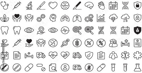 Art & Illustration. A set of simple, usable medical symbols. Generated using artificial intelligence. Vector images. It was created with artificial intelligence.