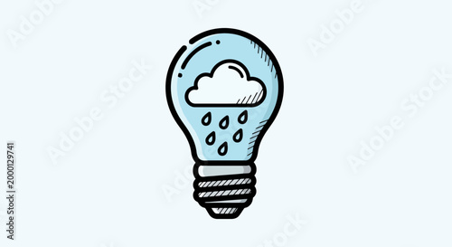 Light bulb with cloud and rain symbolizing ideas.