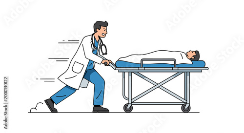 Doctor Pushing a Medical Stretcher With Patient.