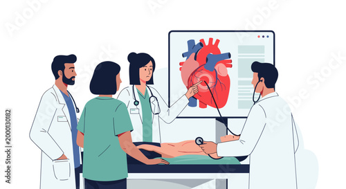 Medical Team Analyzing Heart Diagram On Screen.