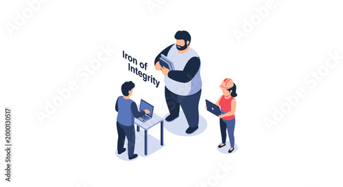 Isometric illustration of teamwork and collaboration among business professionals.
