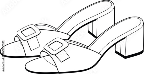 Black and White Outline of Open Toe Heeled Sandals