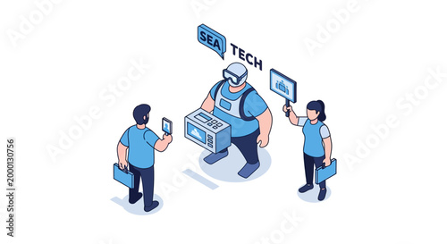 Isometric Illustration of Tech Team Collaborating on New Project.