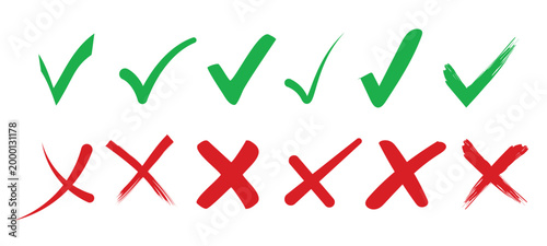 Checkmark icon collection. Check tick and cross symbols for validation, Checked check box sign.