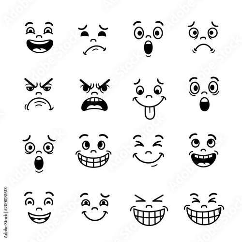 Collection of Hand-Drawn Emoticons with Various Facial Expressions
