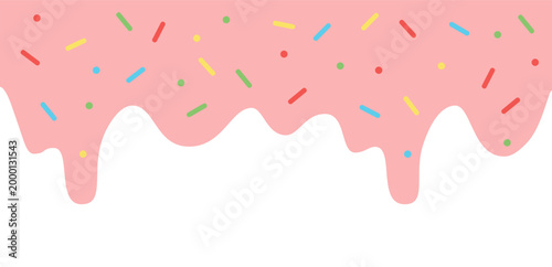 Playful Pink Frosting Drip with Multicolor Sprinkles on White Background