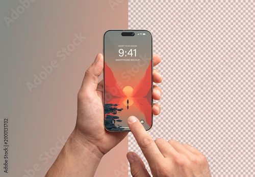 Isolated Man’s Hand Using Modern Mobile Phone Mockup