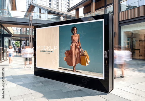 Large Horizontal Billboard Screen in Modern Commercial Area Mockup