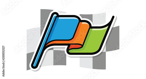 Colorful flags waving in wind.