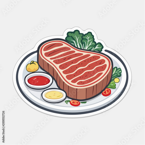Illustration of a Steak Dinner with Sauces and Salad