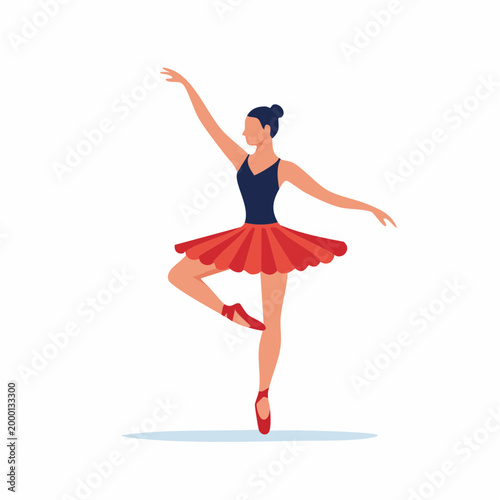 Ballet Dancer in Red Tutu Performing a Pose