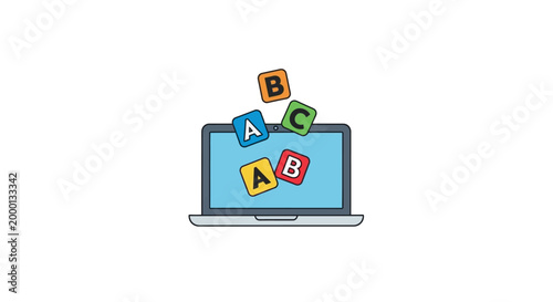 Foto Colorful illustration of a laptop with blocks.
