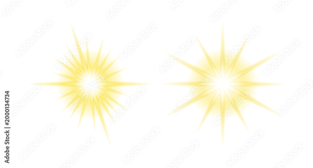 Fototapeta premium Golden starlight effect with shining glow on transparent background. Radiant light rays, magical galaxy overlays, design elements for events and decoration