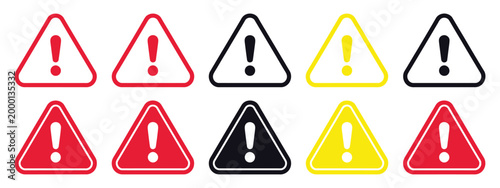 Alert and warning icon collection featuring precaution marks, danger signs and safety symbols, ideal for ui, signage and risk awareness design.