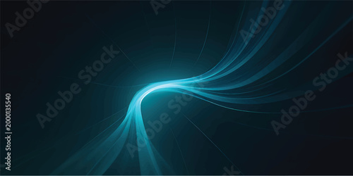 A digital art wallpaper featuring an abstract blue background with flowing wavy lines and glowing fractal curves that create a motion of energy in a swirling light design