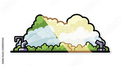 Two industrial smokestacks emitting pollution.