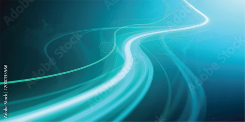 Abstract glowing blue light trail forming a smooth curved arc on a solid black background, minimalist digital art