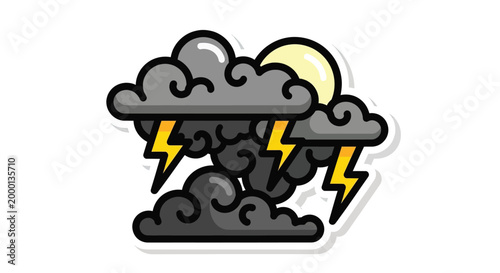 Weather Icon Stormy Clouds Lightning Bolt.