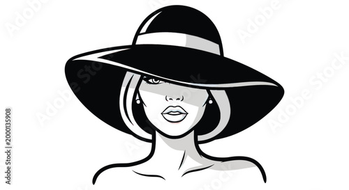 Woman Wearing Large Fashionable Sun Hat.