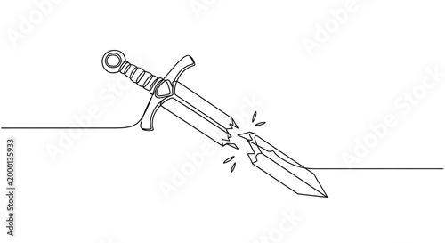 Quadro su tela Continuous Line Drawing of a Broken Sword Minimalist Illustration