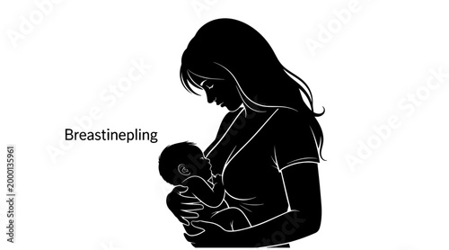 Silhouette of mother breastfeeding baby in tender moment, mother's love and care, close-up