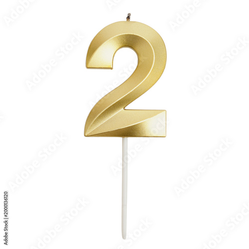 Photos Golden candle in shape of number two on transparent background