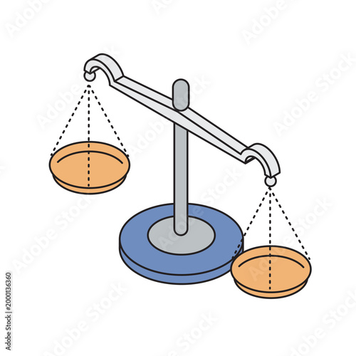 シンプルなアイソメトリック構図の天秤のイラスト
