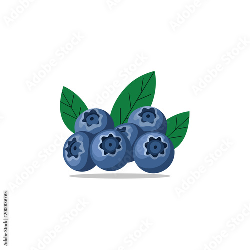 Fresh Blueberries Illustration with Green Leaves, fresh blueberry with leaves, Blueberry icon, Blueberries Clipart