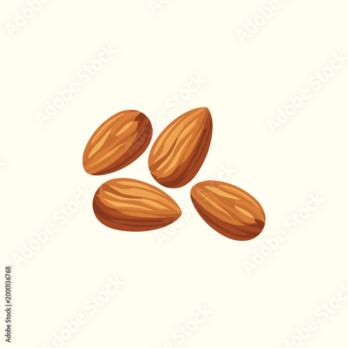 Brown Almond Nuts, Raw Nut, Roasted Almonds. Vector Illustration, Almond Vectors