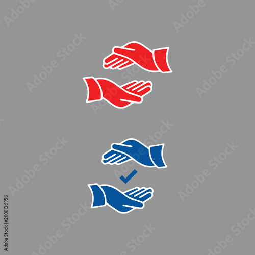 Cooperation Hands with Approval Checkmark Vector Icons, Handshake logo, Hands logo icon