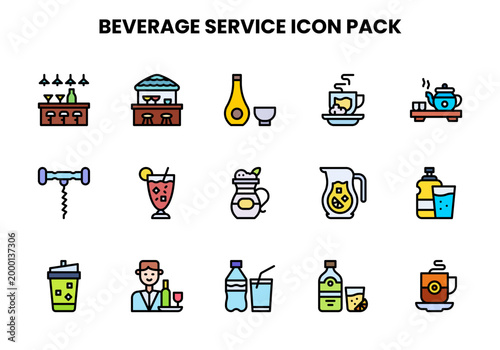 Beverage Service Lineal Color Icons Pack