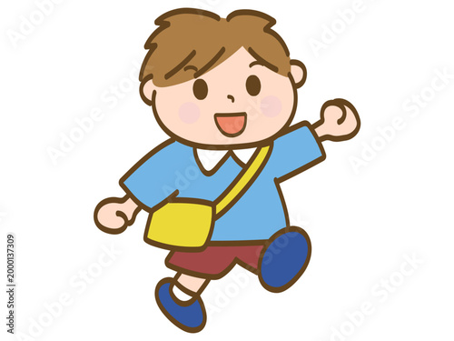 元気に歩いて通園する保育園児の男の子