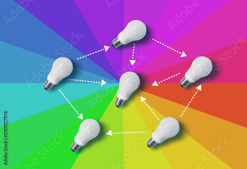 teamwork, business communication and Connection concept with light bulbs
