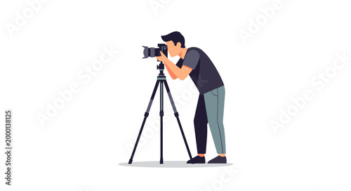 Photographer with Camera on Tripod Capturing Image.