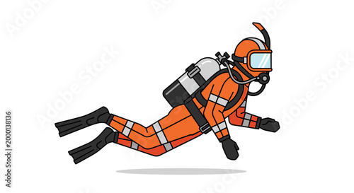 Orange suited astronaut in spacewalking pose.