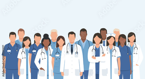 Medical Professionals Group Portrait of Doctors and Nurses.