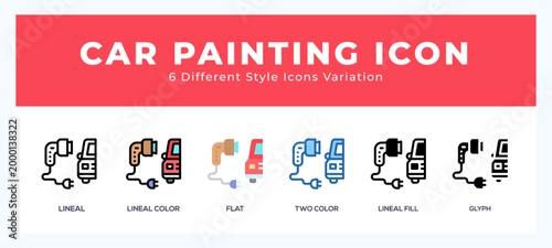 Car painting icon set with different styles. Icons designed in filled. outline. flat. glyph and line colored.