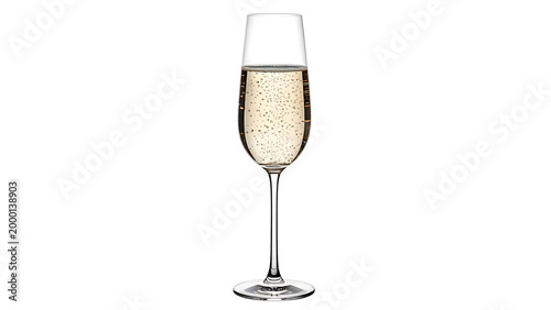 AI generated. Elegant glass of sparkling champagne flute with bubbles isolated on a white background, luxury gold celebration drink for wedding or new year party.
