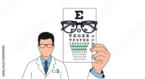 Doctor Examining Eye Chart In Clinic.