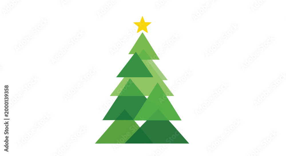 Obraz premium Geometric Christmas Tree with Star, Minimalist Holiday Illustration on White Background
