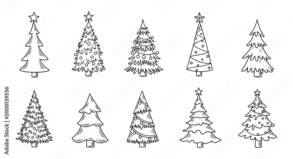 Obraz premium Hand-drawn Christmas Tree Collection - Festive Holiday Vector Illustrations