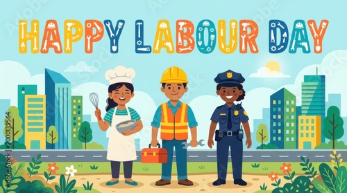 Cute Cartoon Illustration of Workers for Happy Labour Day