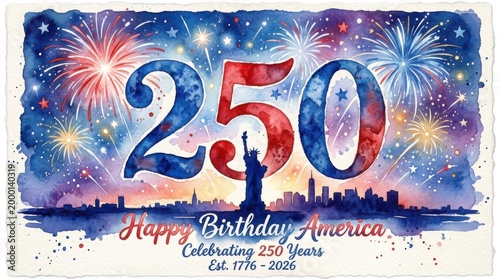 Vibrant 250th Birthday America Celebration with Statue of Liberty