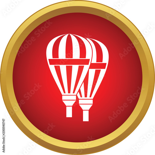 Two hot air balloons vector graphic representing travel and exploration in a round icon