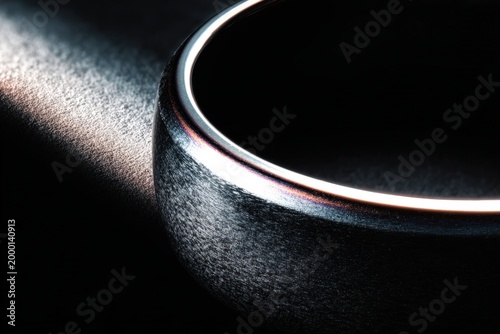 Close Up Of A Silver Ring With Dramatic Lighting And Shadow Play On A Dark Surface
