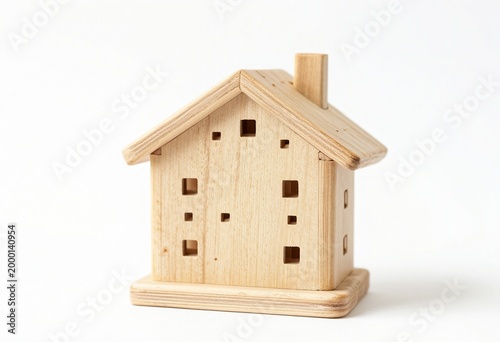 Small wooden house model isolated on white background for real estate