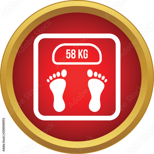 Digital bathroom scale displaying a weight of 58 kg with footprints in a red circle