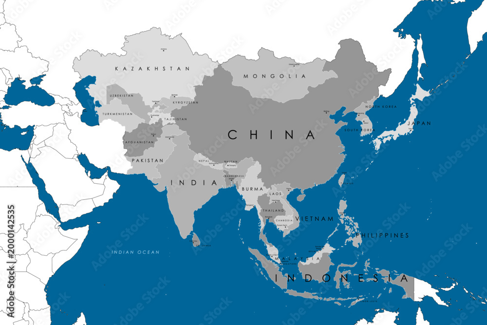 Fototapeta premium Political Asia Map political map with countries and borders
